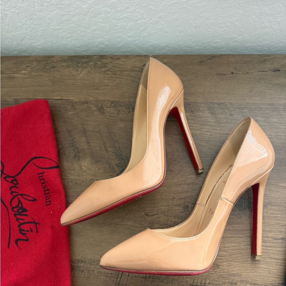 Christian Louboutin Nude Patent Pointed-Toe Stiletto Pumps